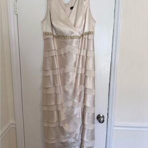 Jessica Howard Cream Layered Maxi Dress with Gold Accents